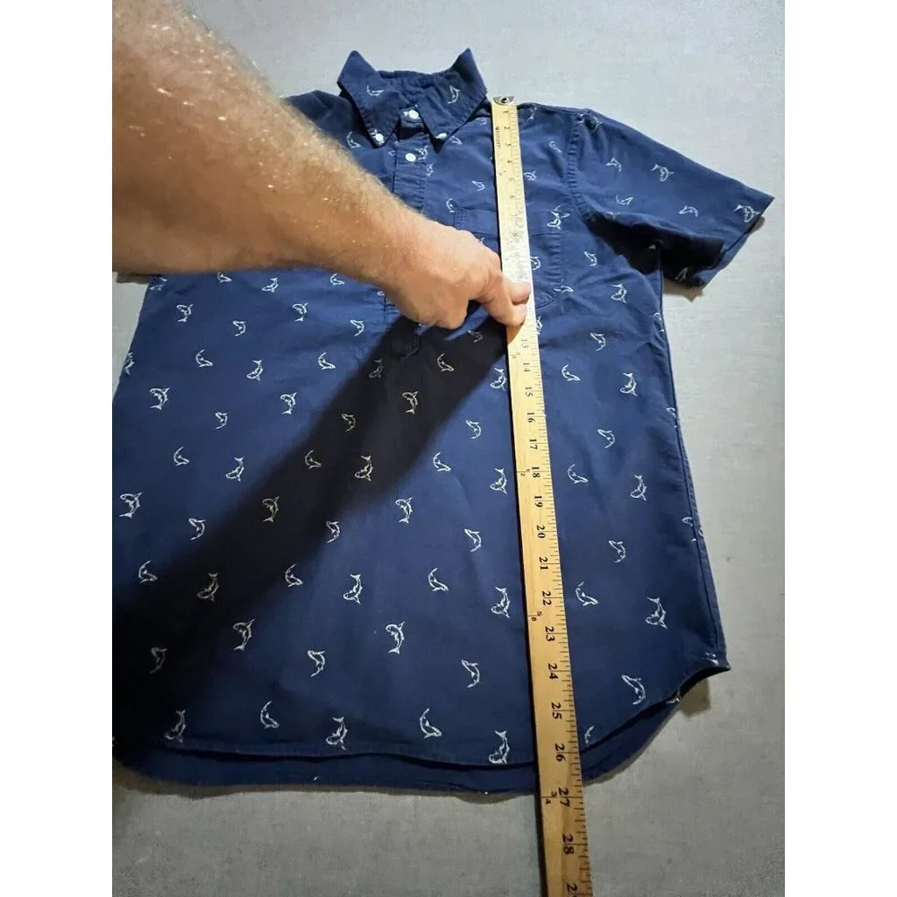 Ralph Lauren All Over Sharks 1/2 Button Shirt Mens‎ S Blue Short Sleeve Pullover